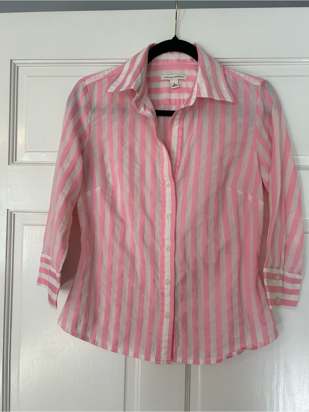 Button-Front Pink & White Stripe Women’s Shirt